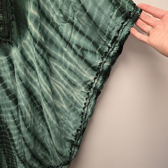 Just Cruising Tie Dye Ombre Tunic Dress "Free Size" Turquoise Embroidered Boho - Picture 5 of 10